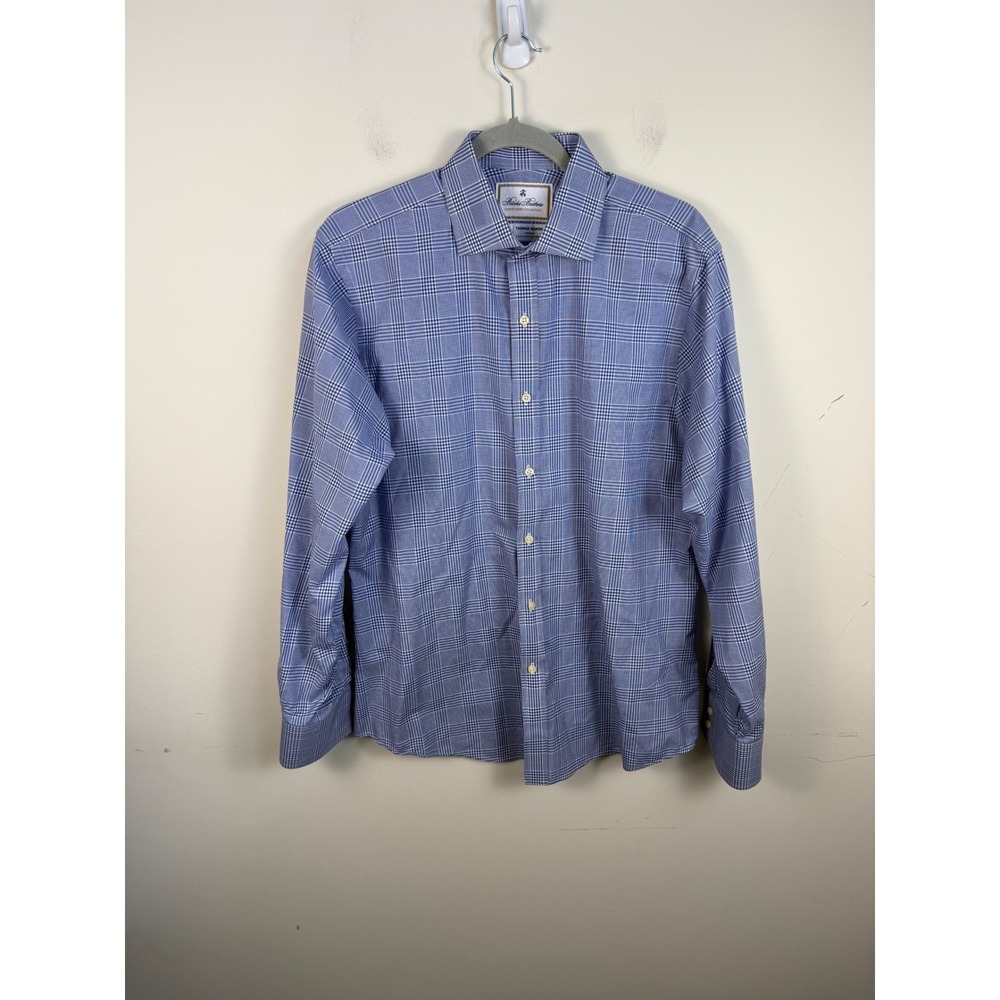 Brooks Brothers Thomas Mason Regent Fit Blue Glen Plaid Dress Shirt 15.5 34
